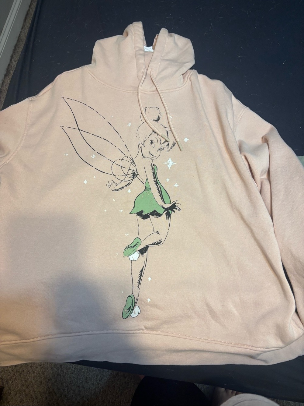 Disney Peach Tinker Bell Pullover Hoodie with Green Graphic